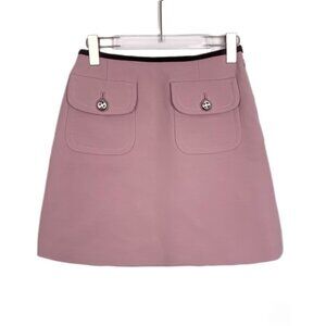 Prada Pink Pocket Trim A-Line Skirt Sz 40 Made In Italy With Black Waistband & B